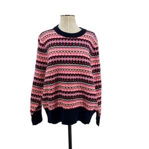 J Crew Fair Isle Sweater BV391 Wool Blend Crewneck Pink Red Womens Plus 2X